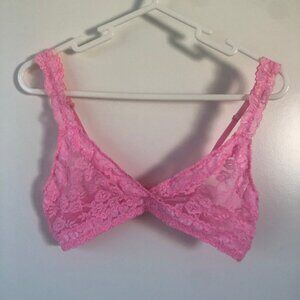 Pink Lace Unlined Plunge Bra - XS